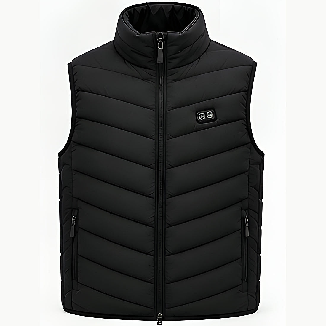 Gilet chauffant noir sans manches, vue de face