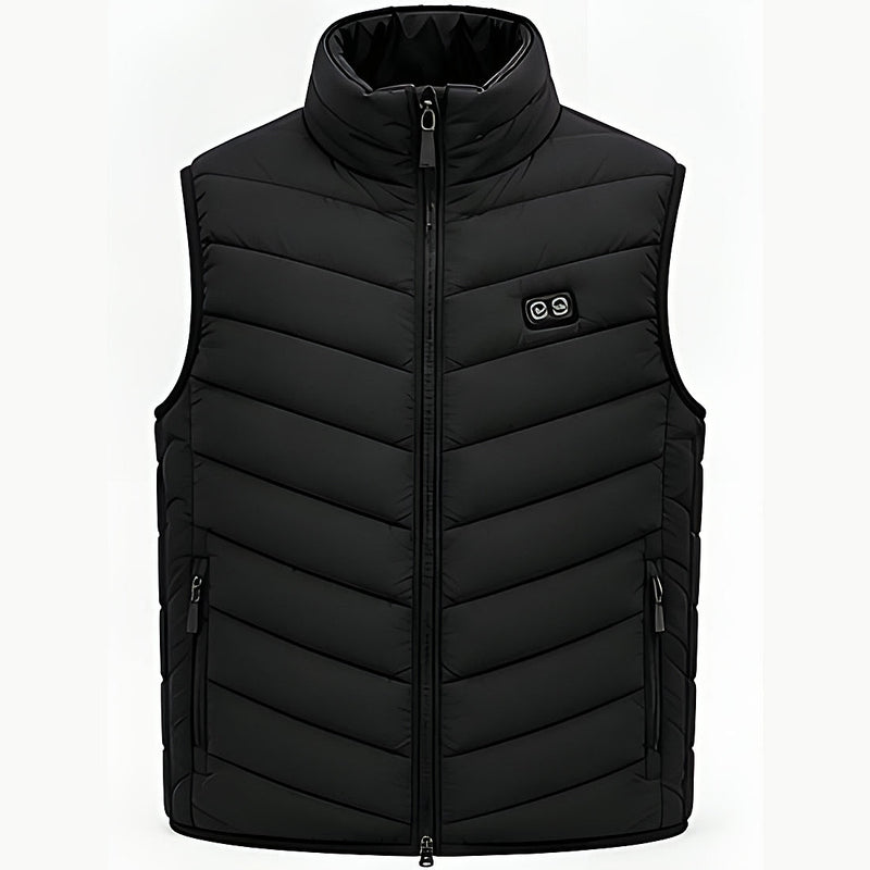 Gilet chauffant noir sans manches, vue de face